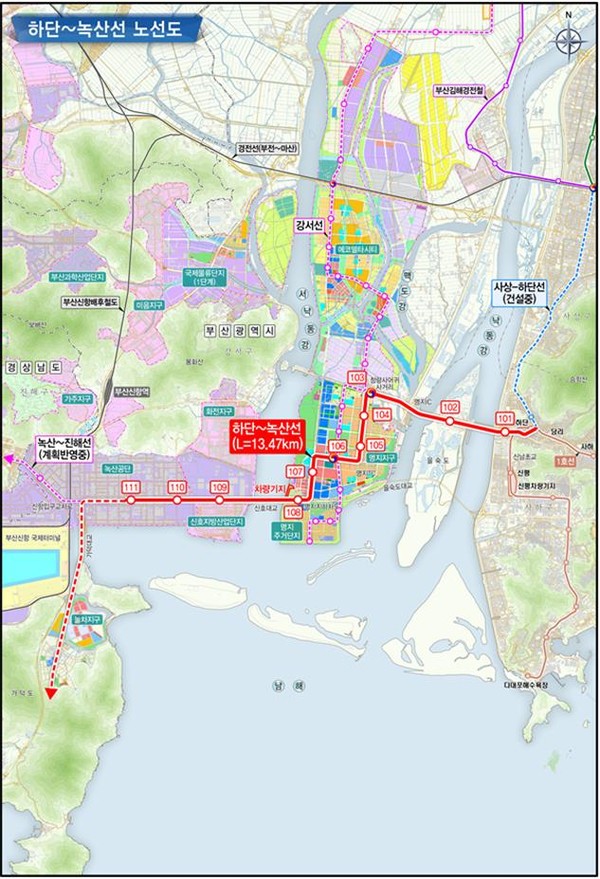 부산 도시철도 하단녹산선 노선도.(사진제공=부산시)