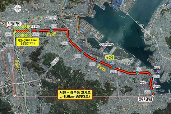 서면~충무 BRT 구간 공사.(사진출처=부산시)