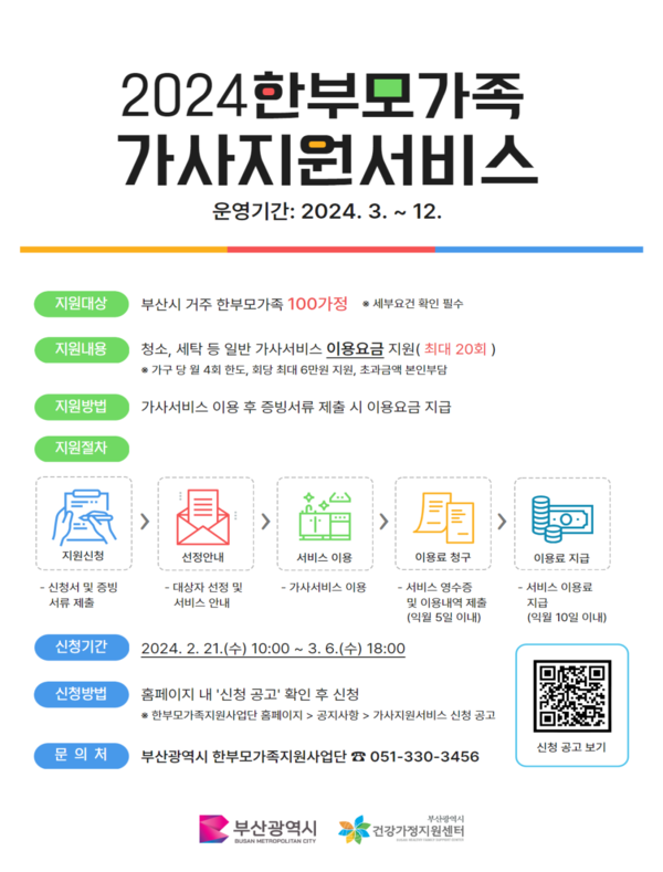 2024년 한부모가족 가사지원서비스 홍보문.[사진=부산시 제공]